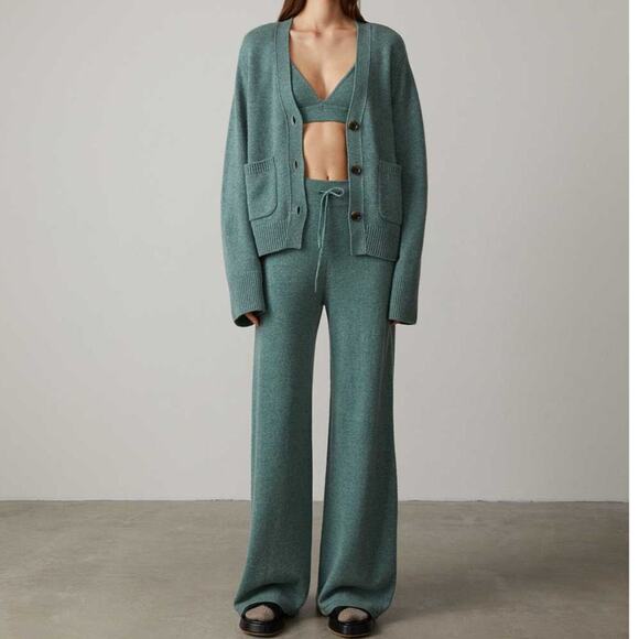 Lisa Yang Sofi Trousers Pants 100% Cashmere Jade Green Sz 0 XS NWT $565 Wide Leg - Picture 1 of 16